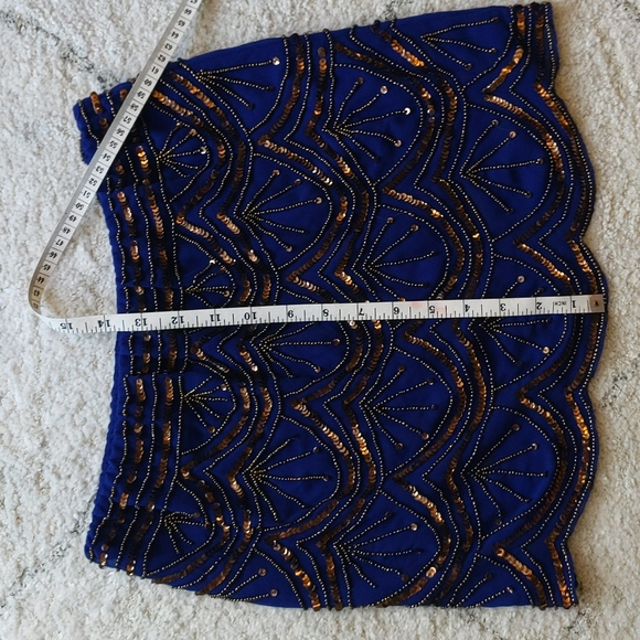 [SOLD]  -- Hazel brand skirt, 1920s style, blue with copper beading XS/S - Picture 5 of 5